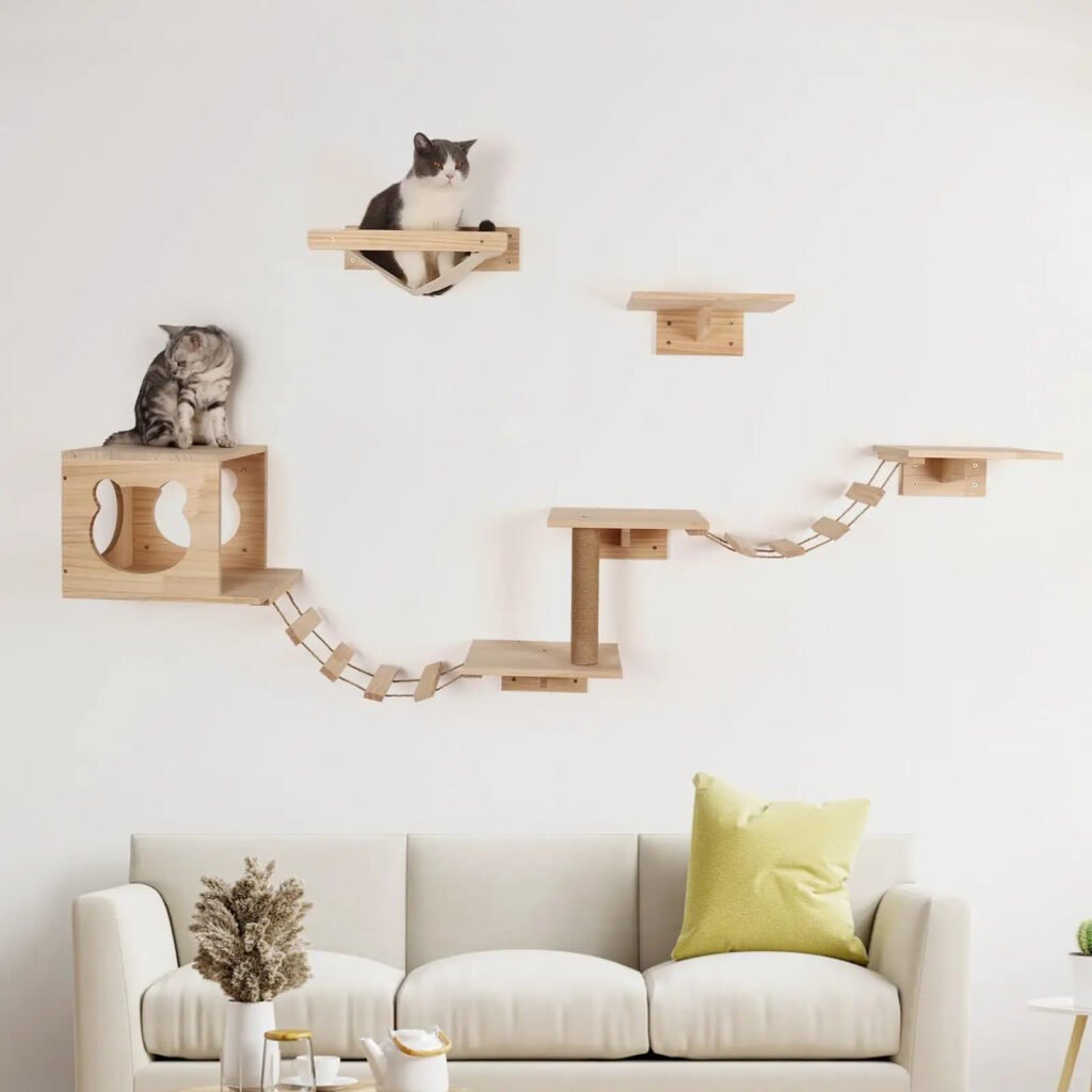Solid Wood Wall Mounted Cat Climbing Frame Cat Jumping Platform Wall  Cat Toy