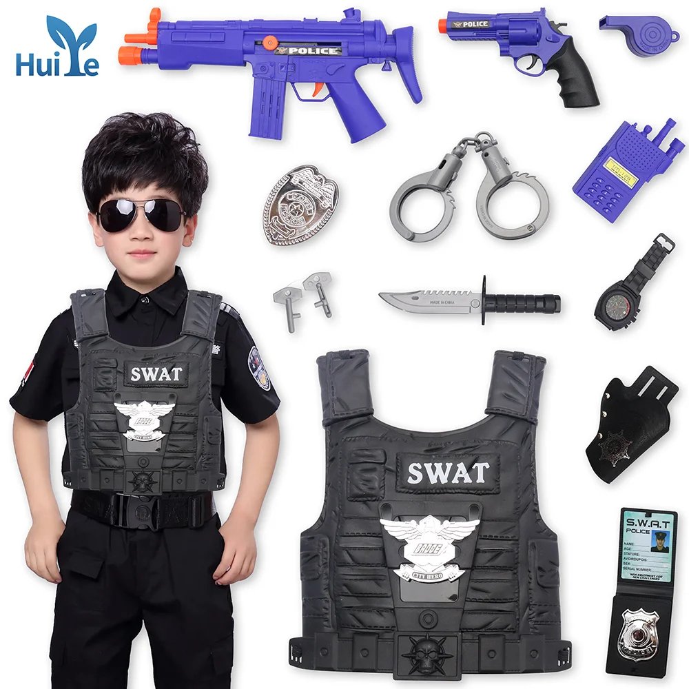 Huiye 10pcs Plastic Pretend Play Game Set Kids School Education Role Play SWAT Army & Police Toy Guns Cool Boys&apos; Toy Set