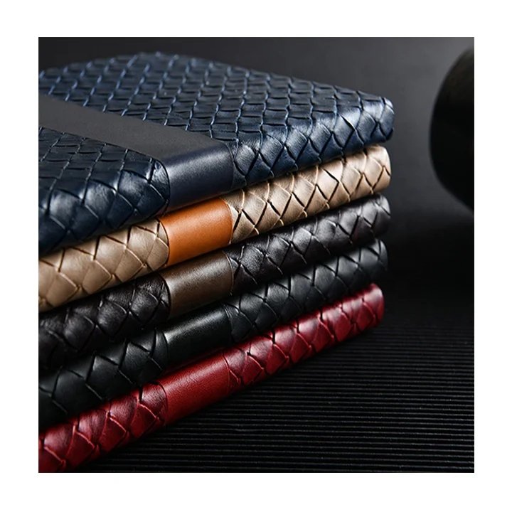 Journal Manufacturer Custom Notebook Business Woven Pattern A5 A6 PU Leather Planner Softcover Printed Logo Meeting Notebooks