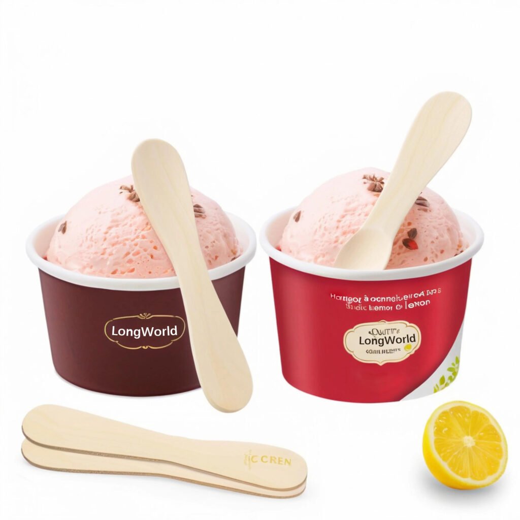 Wholesale Biodegradable Disposable Ice Cream Cups 2.5oz 4oz 5oz 6oz 8oz 10oz Custom Ice Cream Paper Cup With Lids and Spoon