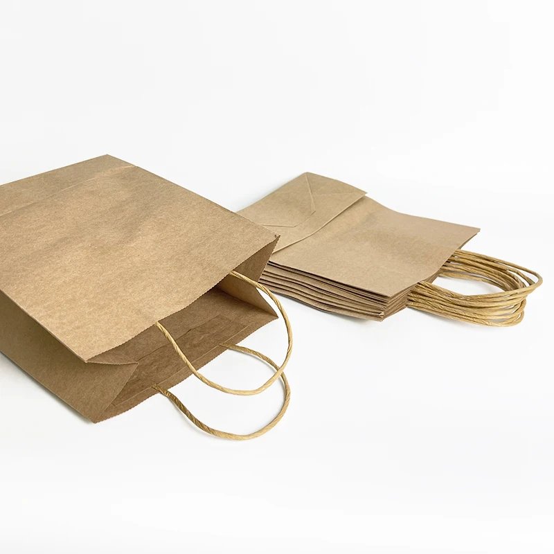 Customised Your logo Small Large Grocery Take Out Hand Bag Food Safe Kraft Paper Bags with Handles with logo