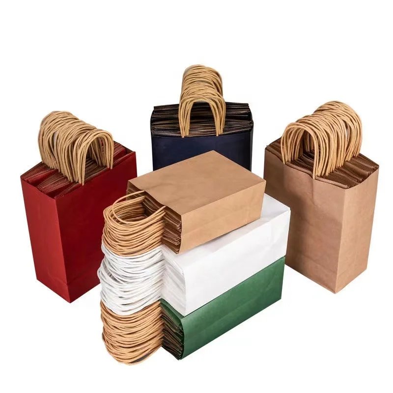 Plain Handbag Carry With Handles Bulk for Packaging Package in Stock Craft Gift Colored Brown Kraft Black Paper Bag