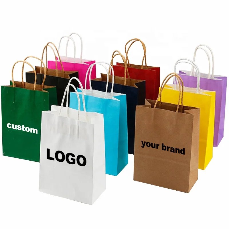 Custom Printed Your Own Logo Wholesale Gift Food Grocery Brown Handle Kraft White Paper Bags