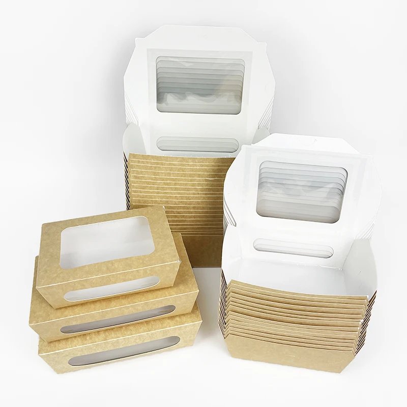 Disposable 2-Window Kraft Lunch Box Fast Food Packaging Take Away Dessert Container UV Advantage for Sushi Paper Boxes