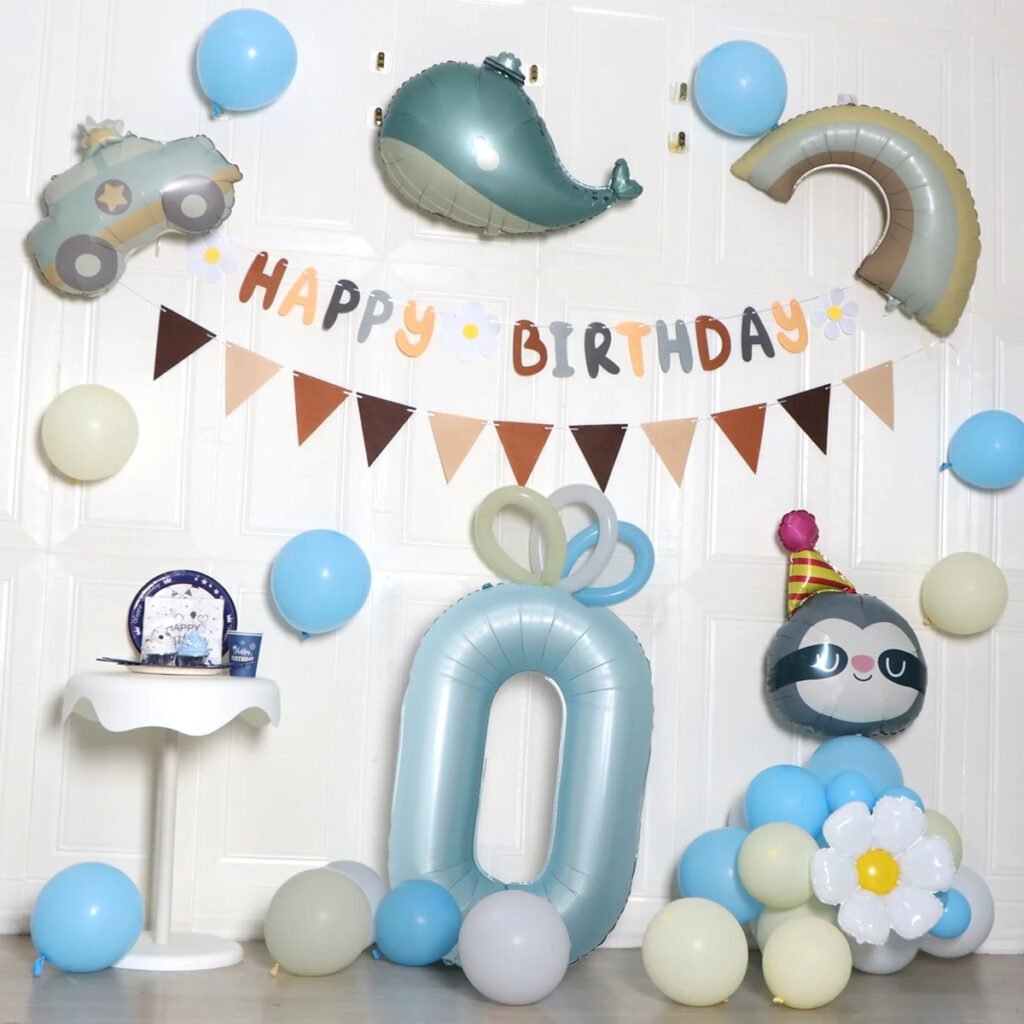 Children&apos;s First Birthday Party Background Wall Decoration Felt Happy Birthday Background Cloth Balloons Balloon Accessories