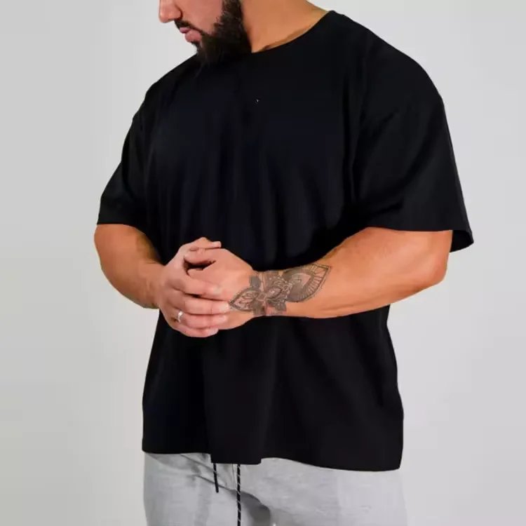OEM Custom Manufacturers Drop Shoulder O Neck Oversized Loose Solid Gym Cotton Basic T-shirt for Men